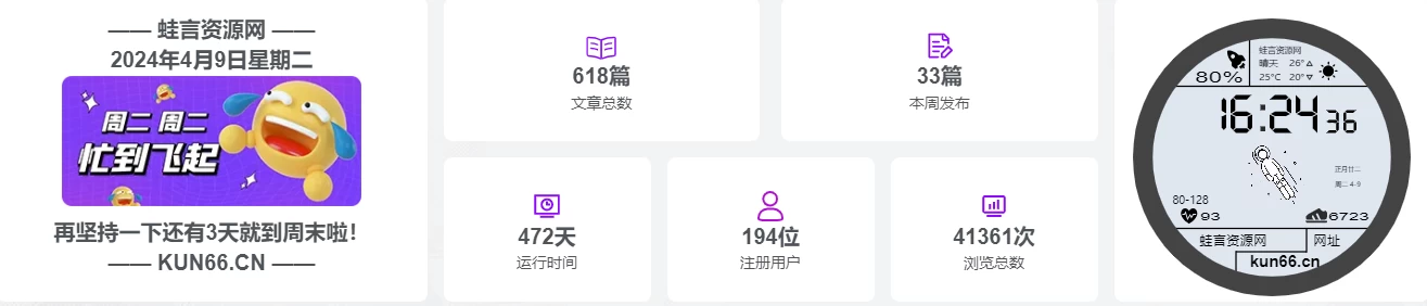 图片[2]-[子比主题美化] – 好看的带时钟横向网站信息统计模块-蛙言网